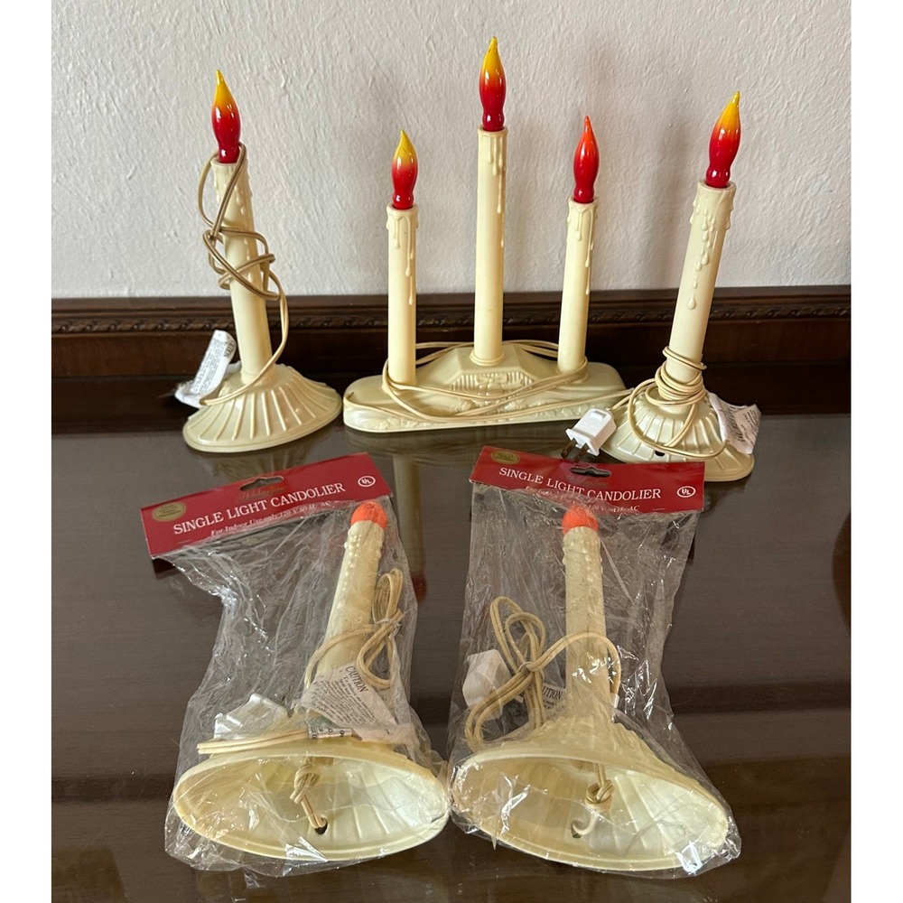 Holiday Time Vintage Electric Christmas Window Candolier Set Ivory 5 Piece Lot